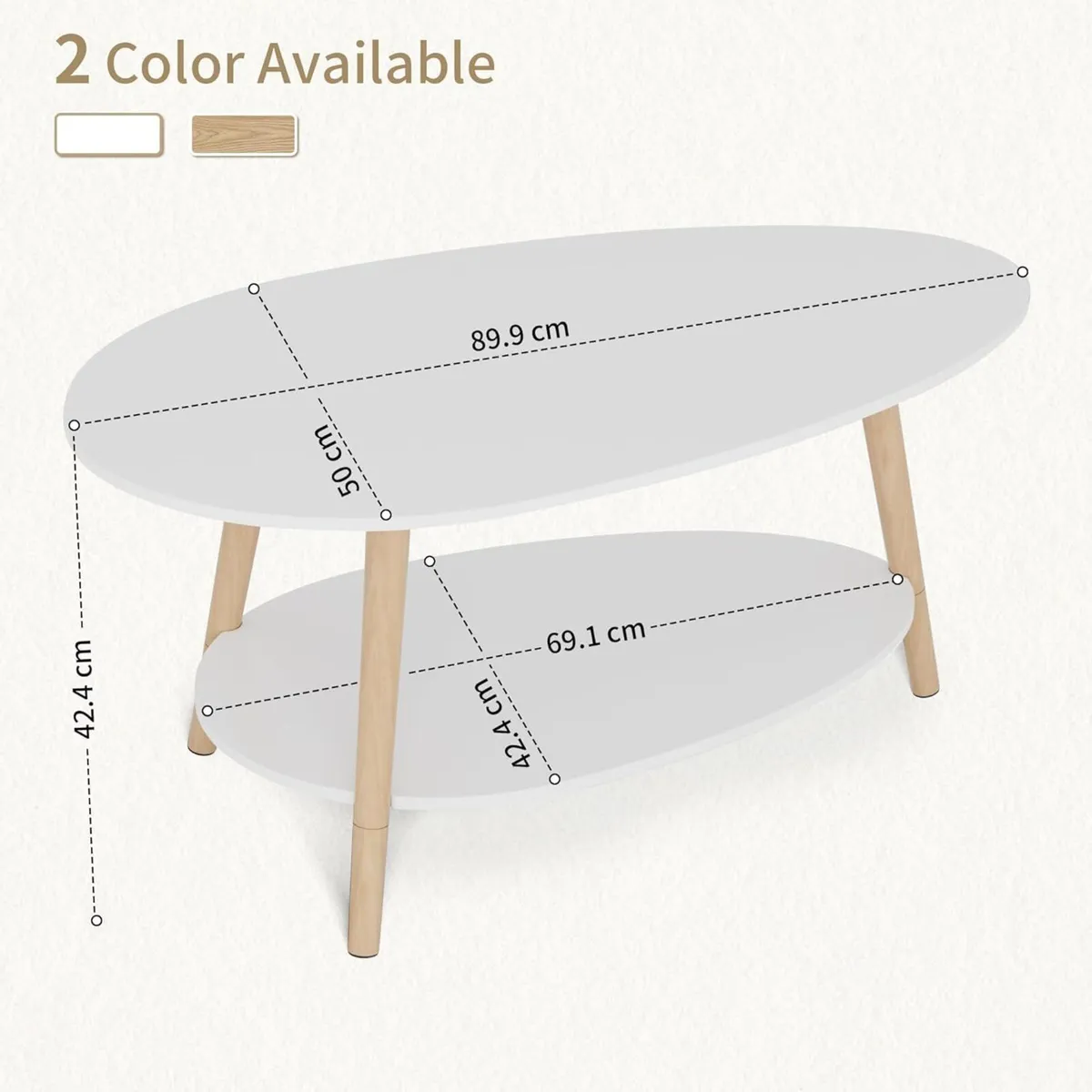 Oval Coffee Table 2-Tier Centre with Storage - Image 2