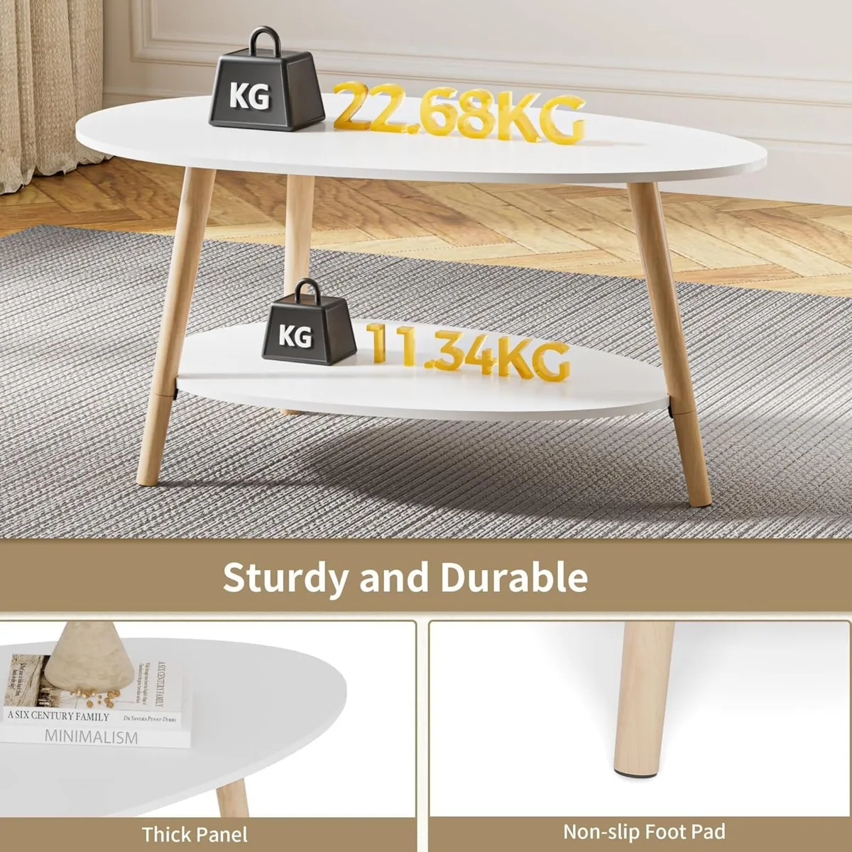 Oval Coffee Table 2-Tier Centre with Storage - Image 3