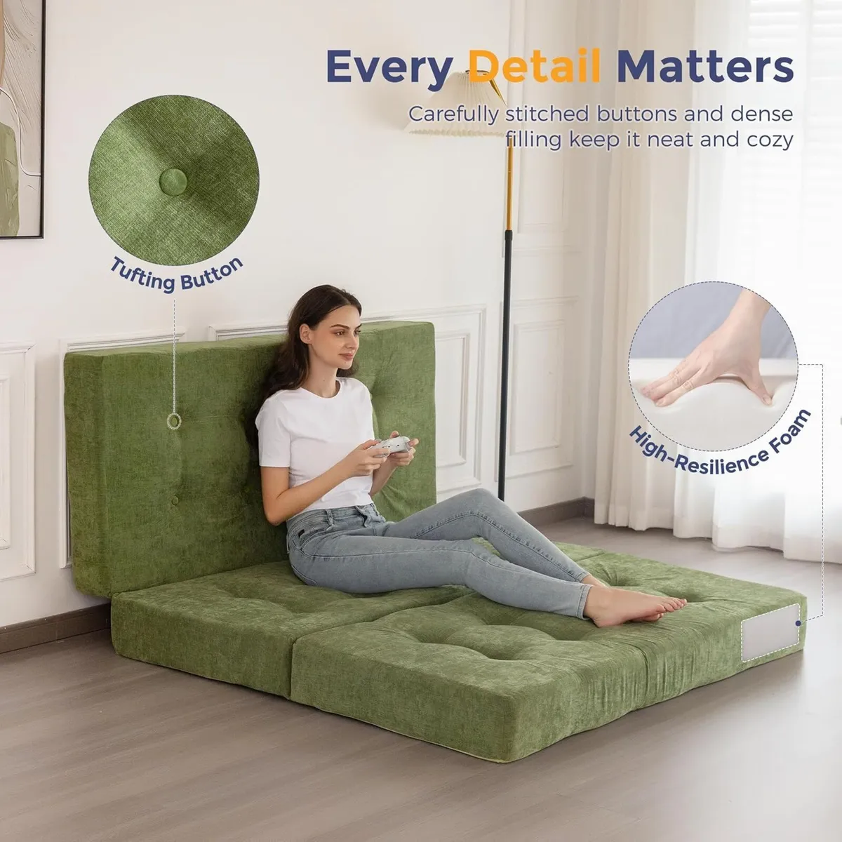 Folding Mattress Chenille Fabric 15CM Sofa Bed - Image 4