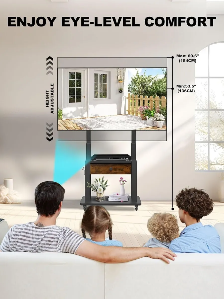 Rolling TV Stand with Fabric Drawer Storage - Image 4