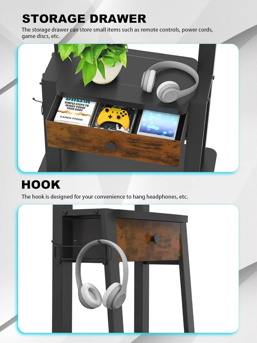 Rolling TV Stand with Fabric Drawer Storage - Image 3