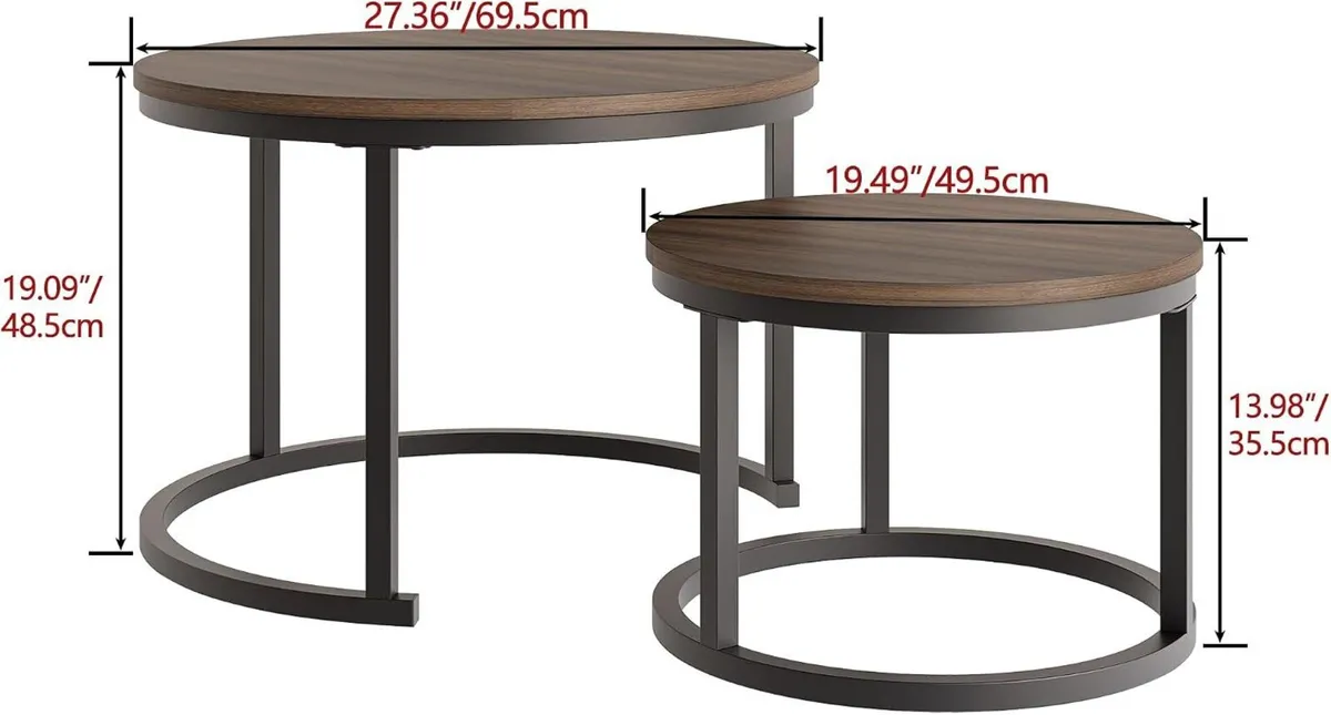 Round Nesting Coffee Table Stacking Sofa Side End - Image 2