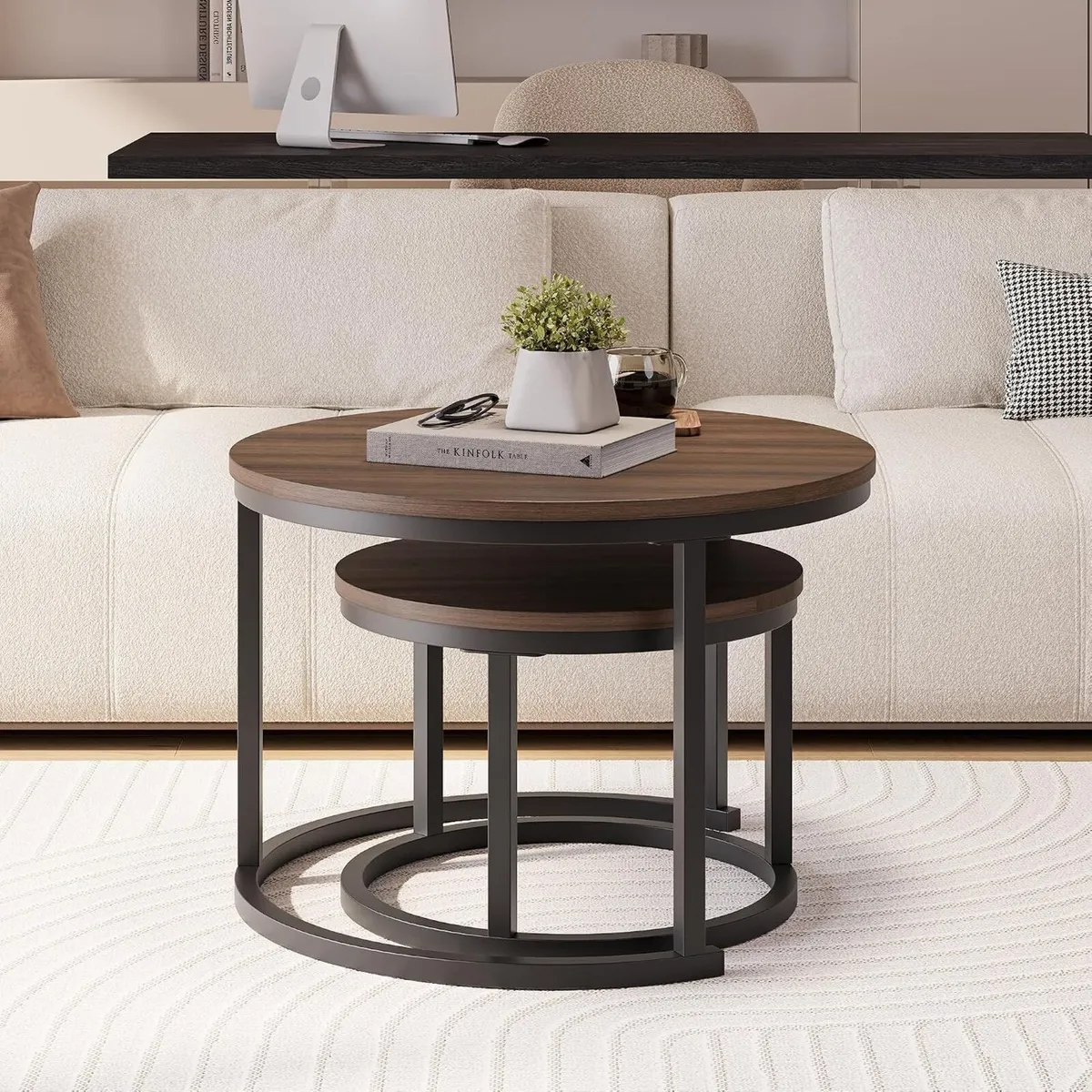 Round Nesting Coffee Table Stacking Sofa Side End - Image 4