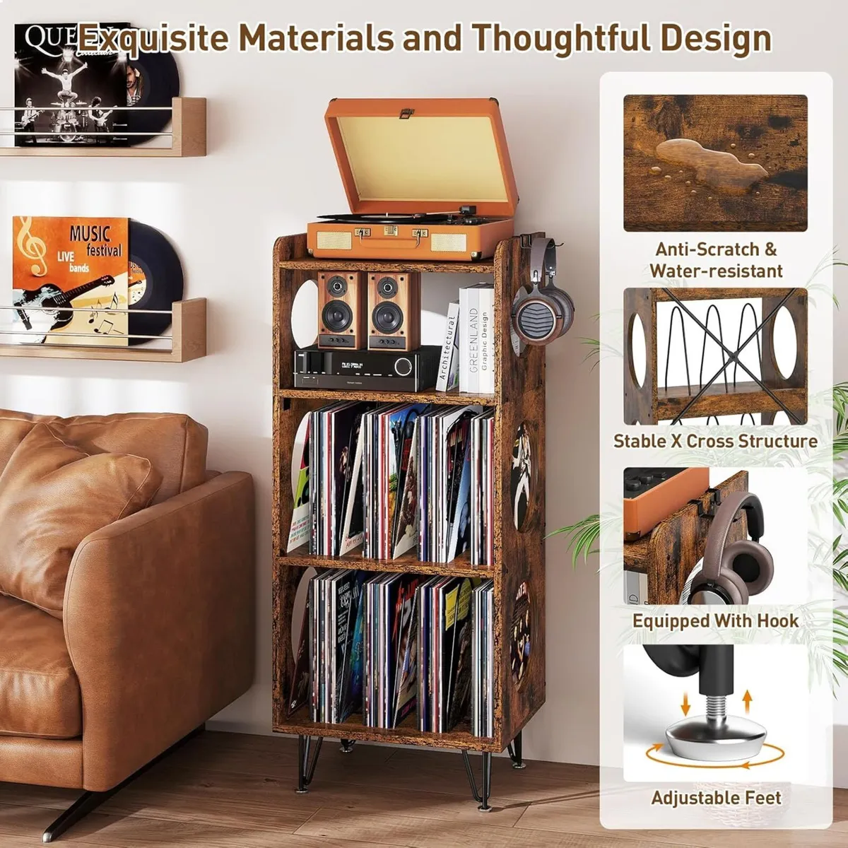 Record Player Stand 4-Tier Vinyl Storage Cabinet - Image 4