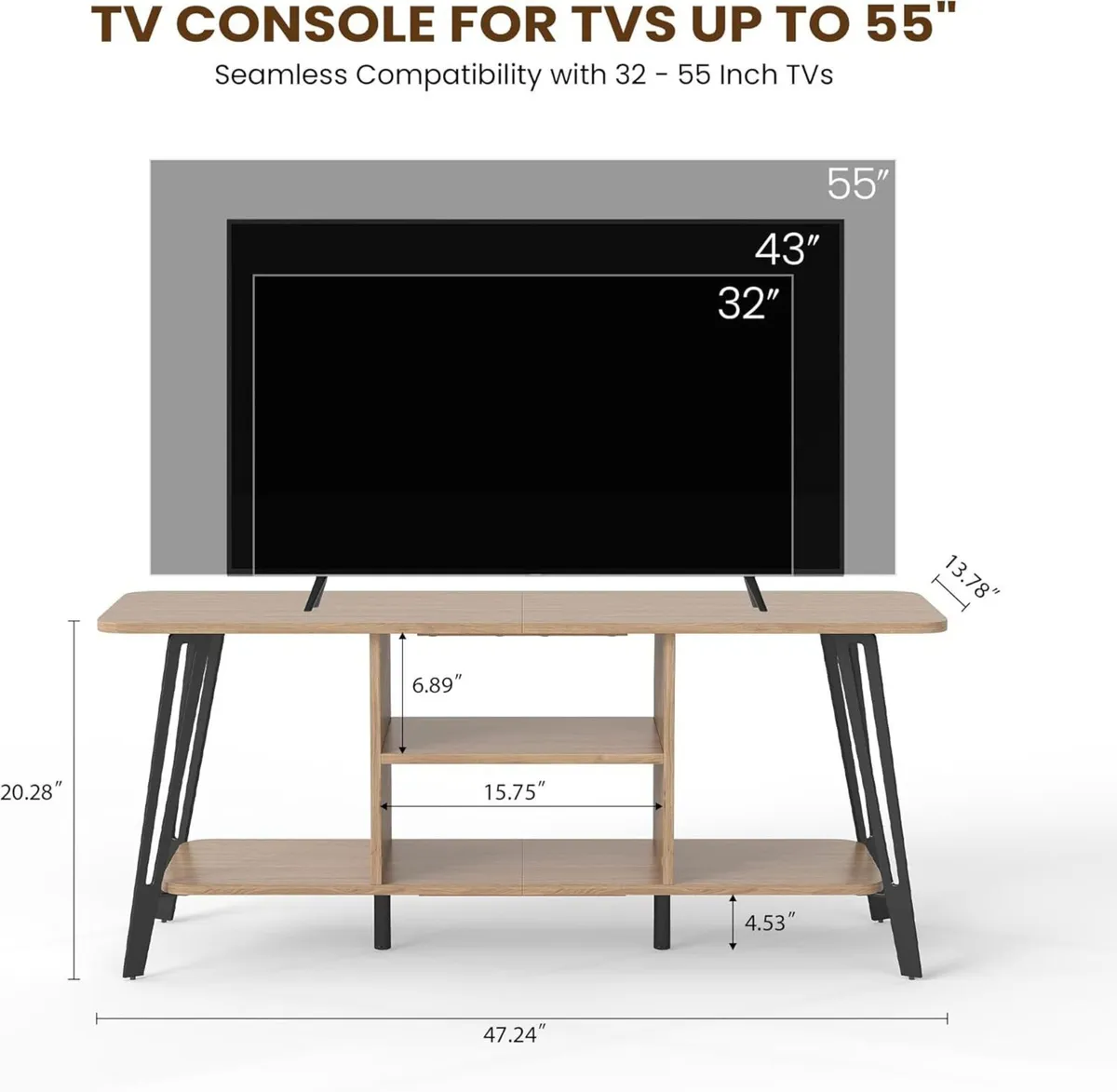 Oak 120CM TV Stand Rounded Edge Open Shelves - Image 3