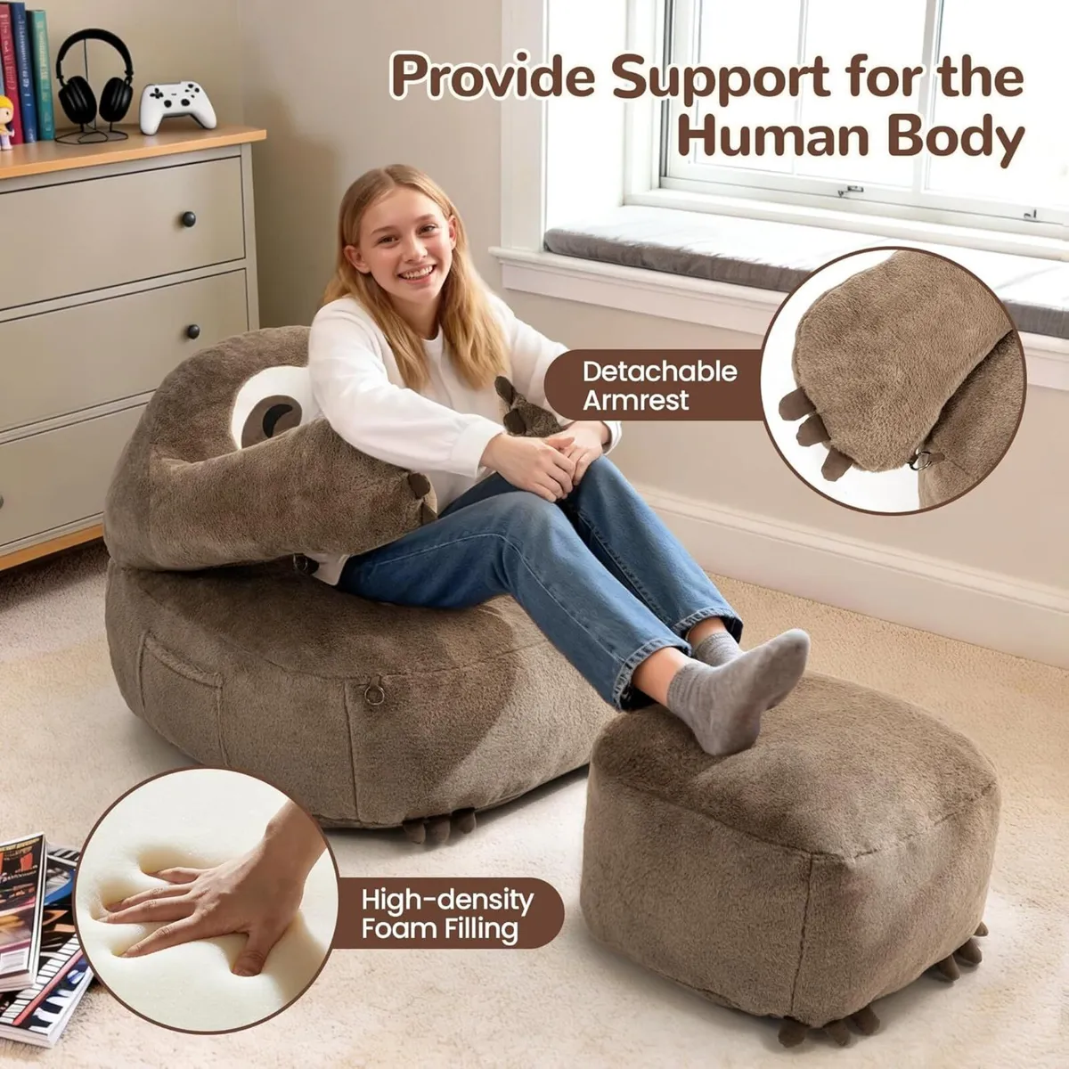 Bean Bag Chair Sloth with Footstool Beanbag - Image 4