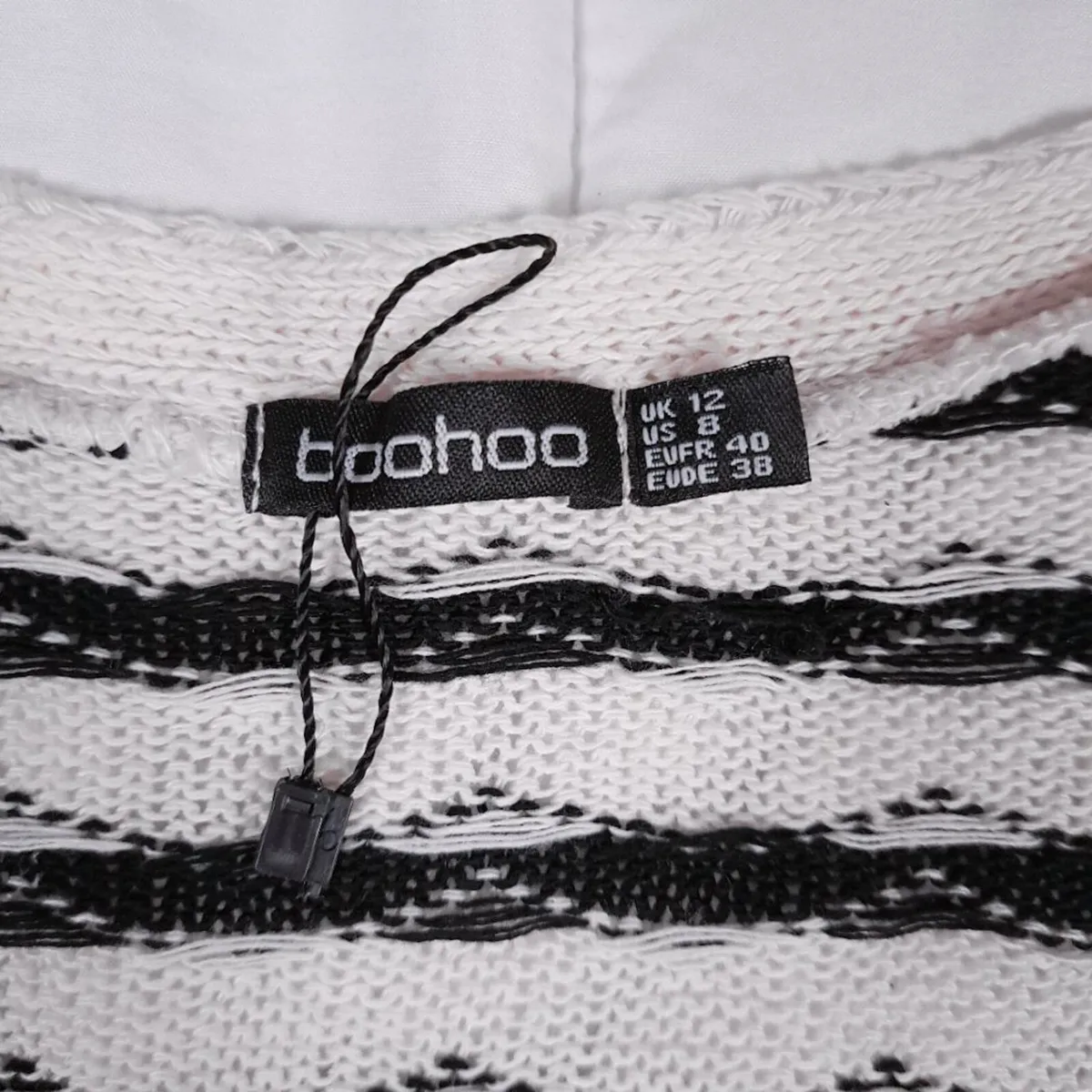 Boohoo White Black Stripe Crochet Midi Dress 12UK - Image 2