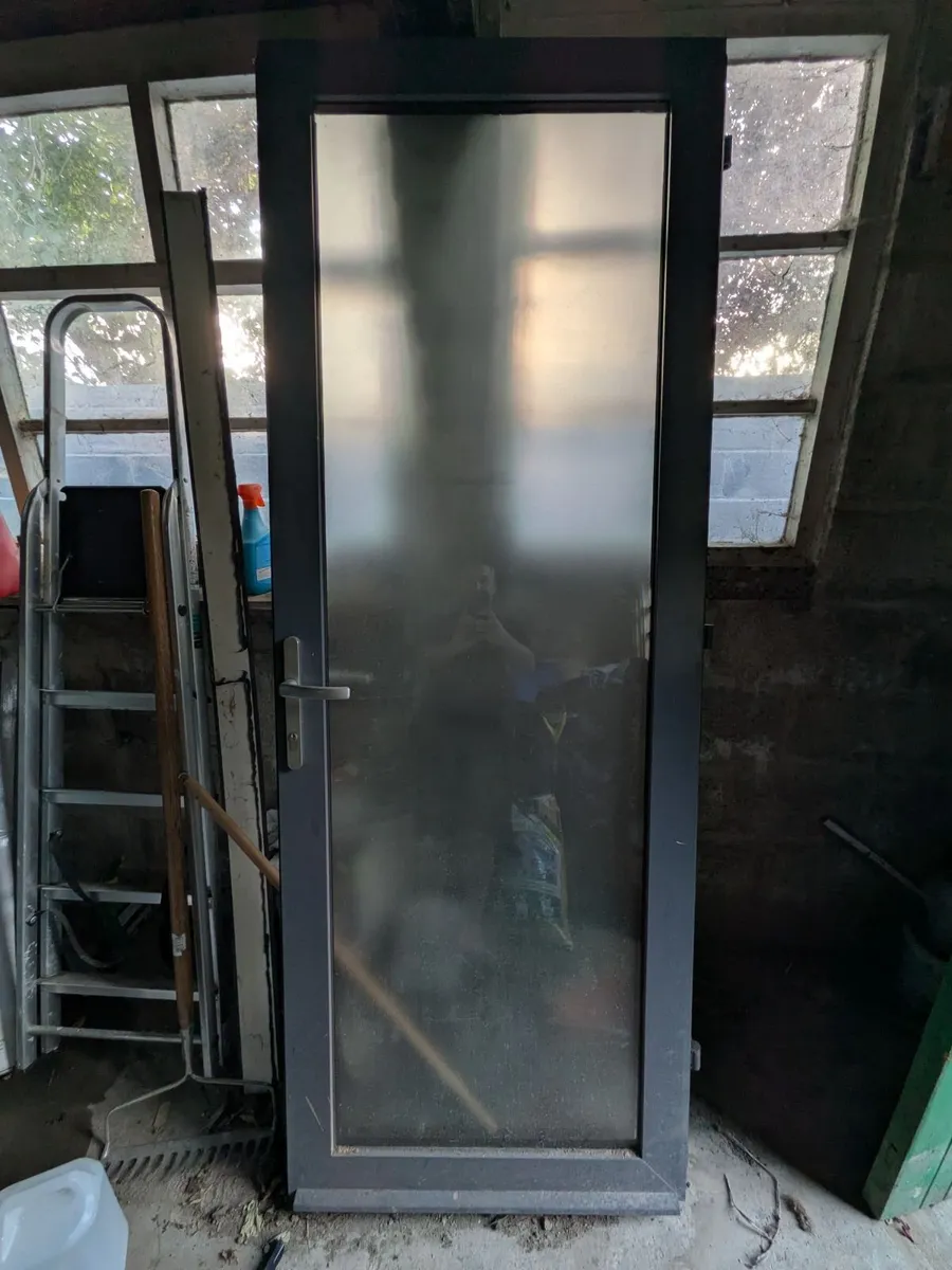 Grey Aluminium External Door with Frosted Double G - Image 1