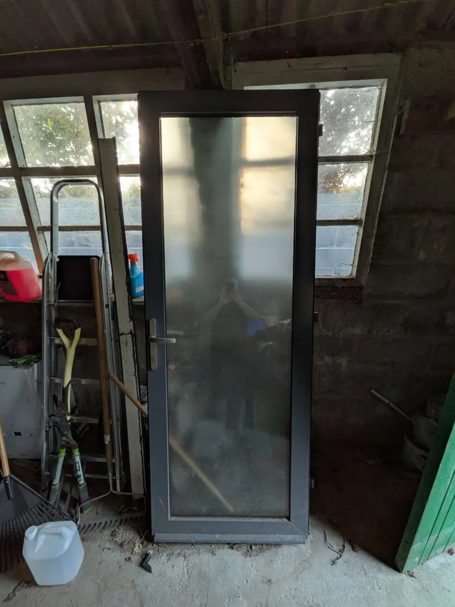 Grey Aluminium External Door with Frosted Double G - Image 2