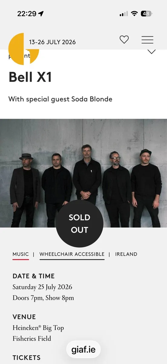 Bell X1 tickets Galway