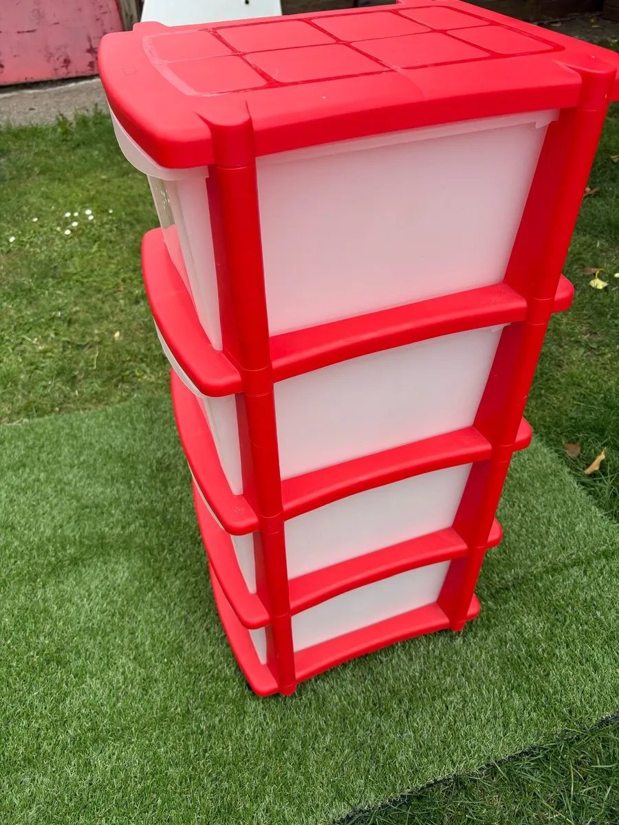 4 Drawer Plastic Storage Tower with Wheels - Image 1
