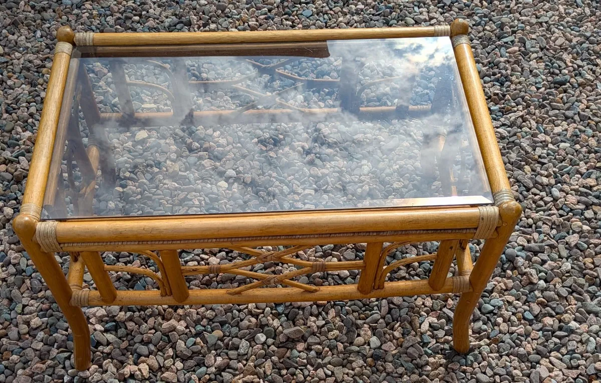 2-Piece Cane Set - Sofa & Glass Table - Image 2