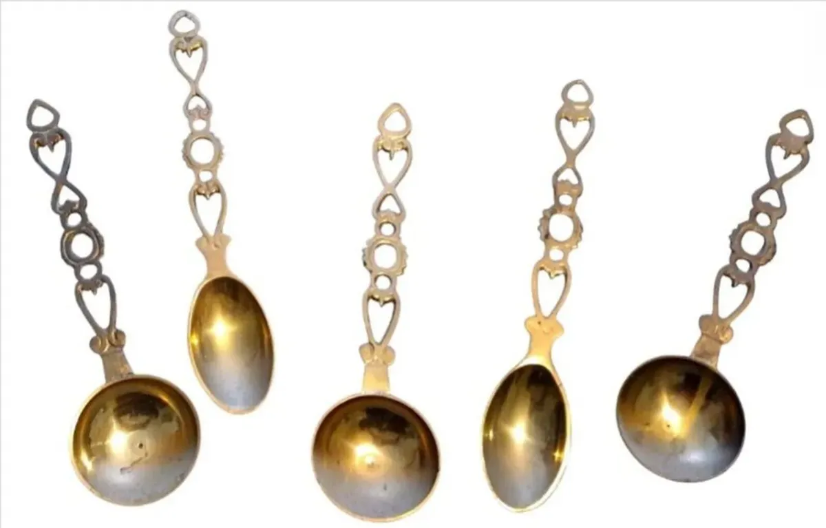 Vintage Solid Brass Welsh Love Spoons Set - Image 1