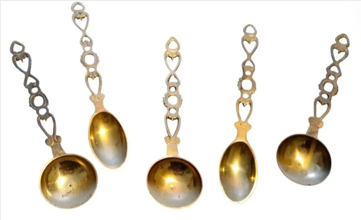 Vintage Solid Brass Welsh Love Spoons Set - Image 3