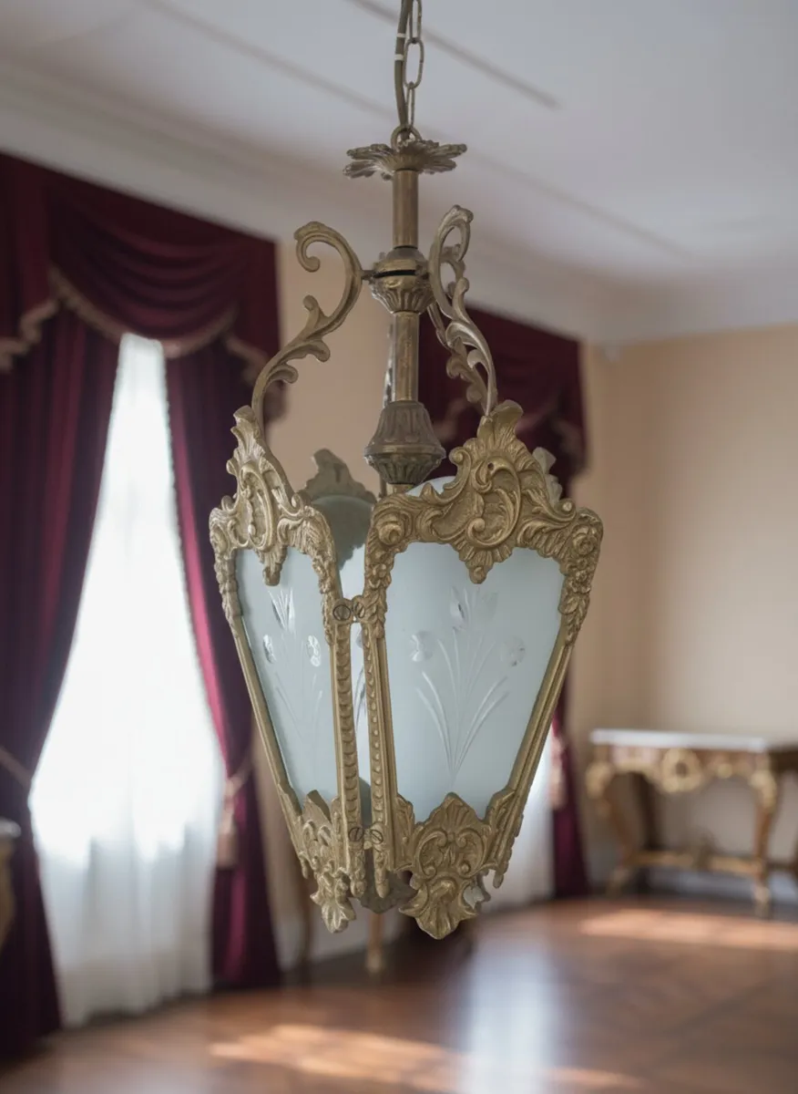 French brass ceiling light - Image 2