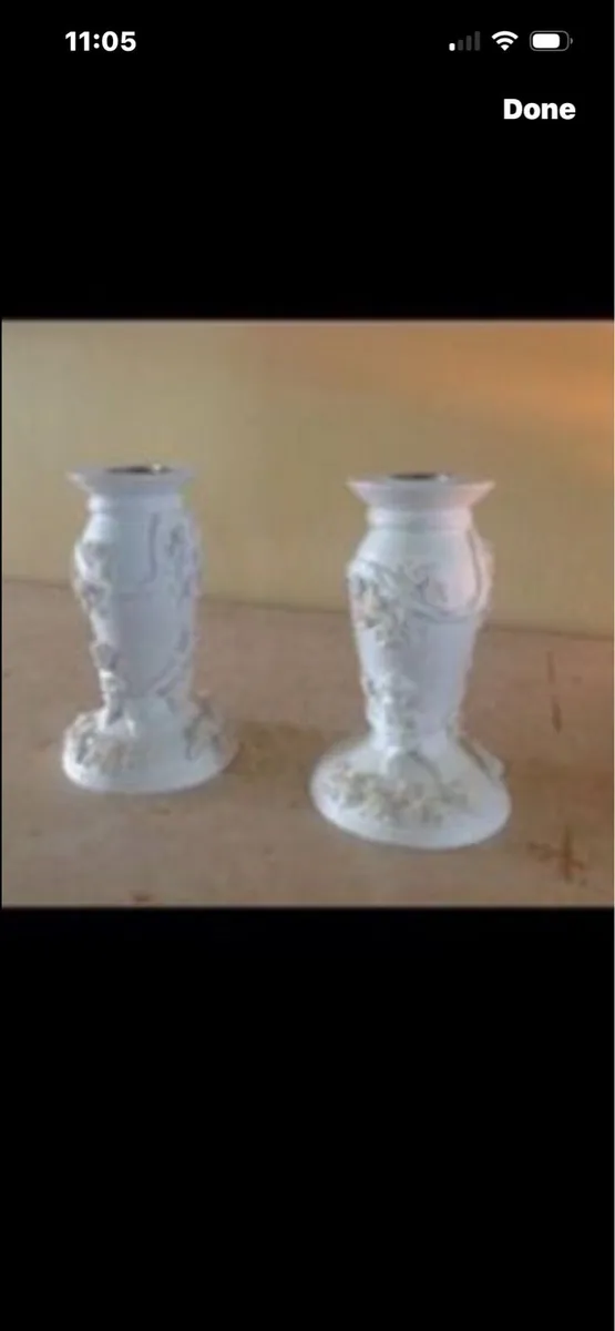 Vintage Cherub & Roses Candlestick Set - Image 1
