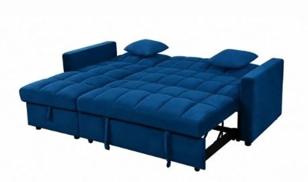 Blue Velvet Kris Corner sofa bed with storage - Image 3