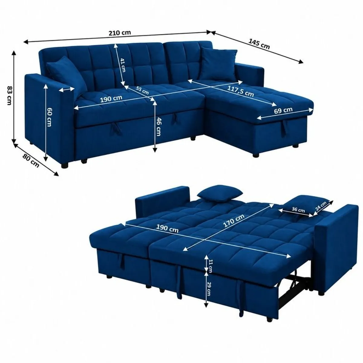 Blue Velvet Kris Corner sofa bed with storage - Image 4