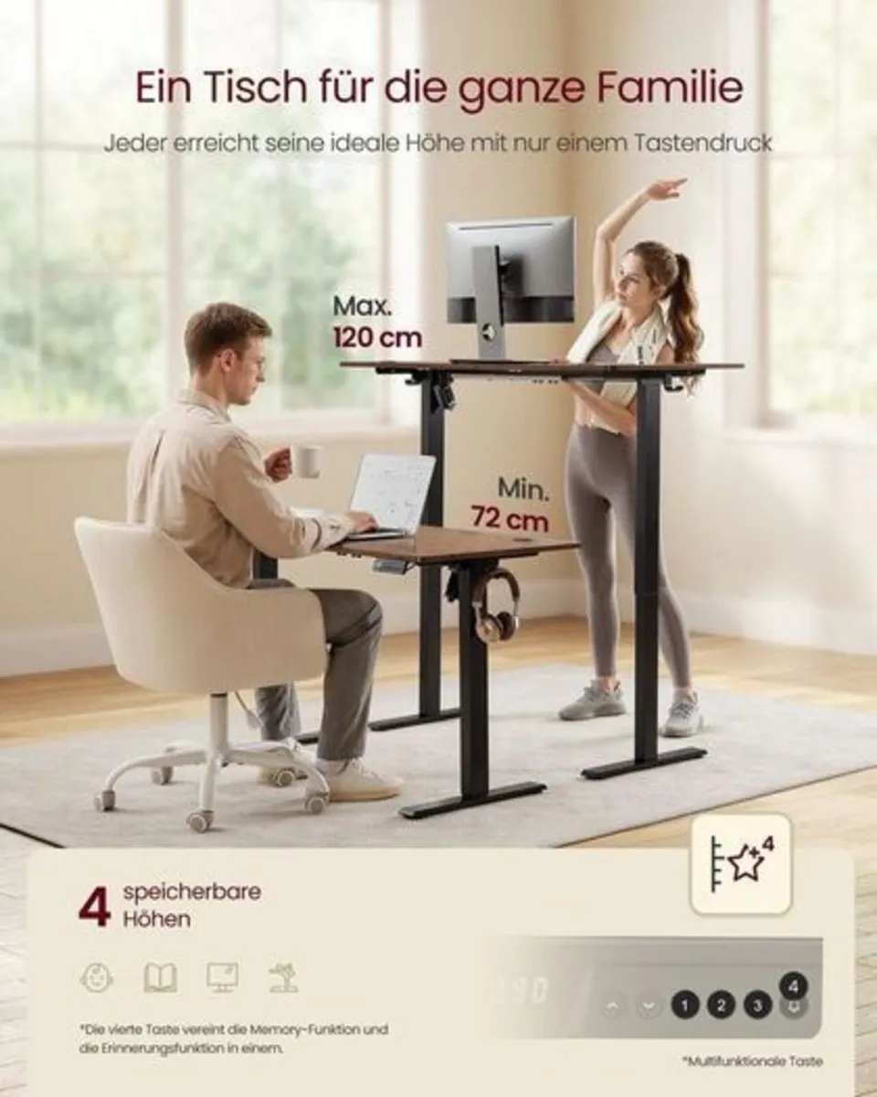 Large Electric Desk 140cm Vintage Brown or White - Image 3