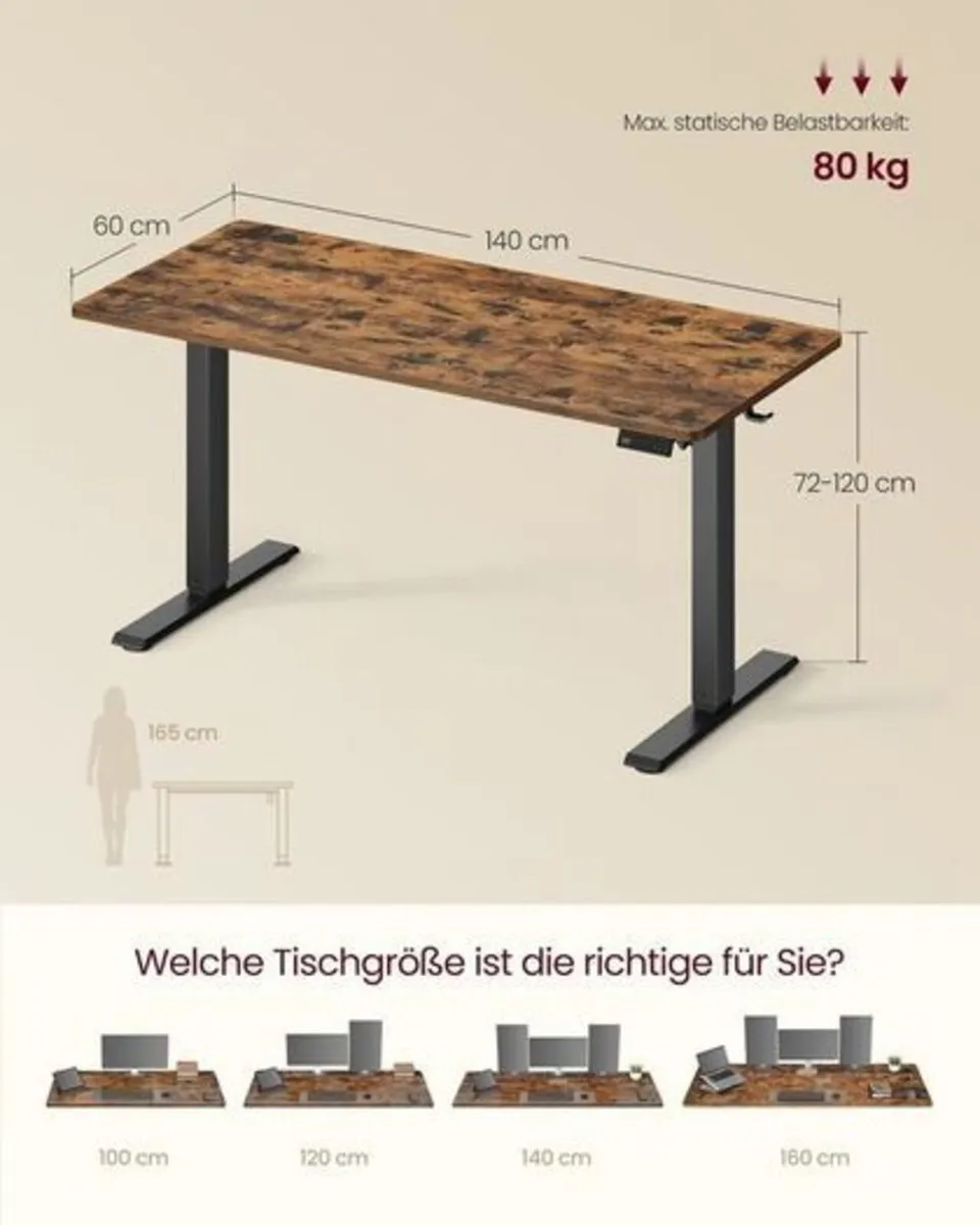 Large Electric Desk 140cm Vintage Brown or White - Image 4