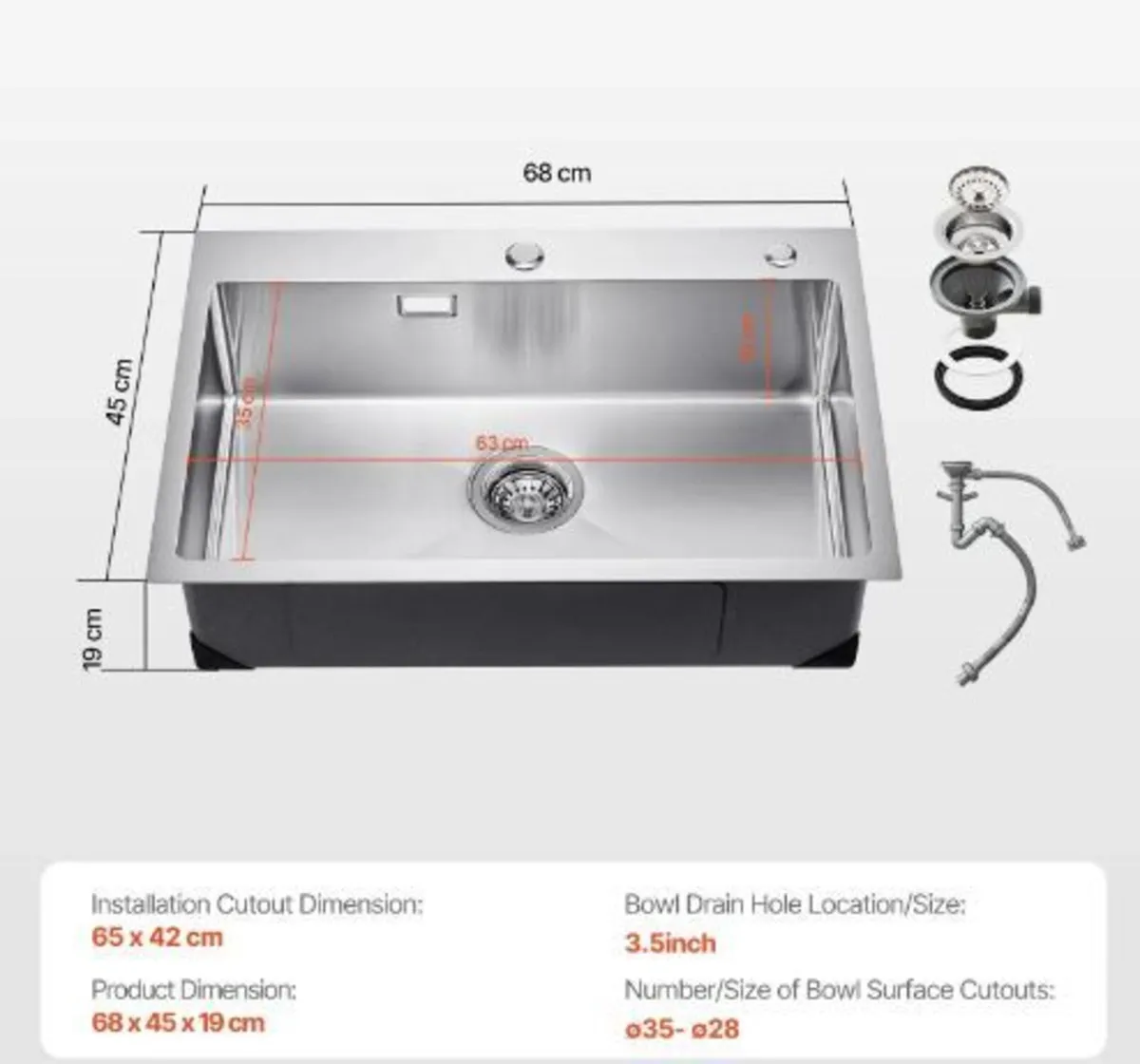 68cm Kitchen Sink Workstation, - Image 2