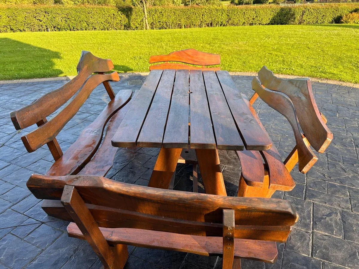 Wooden Table and Benches - Image 1