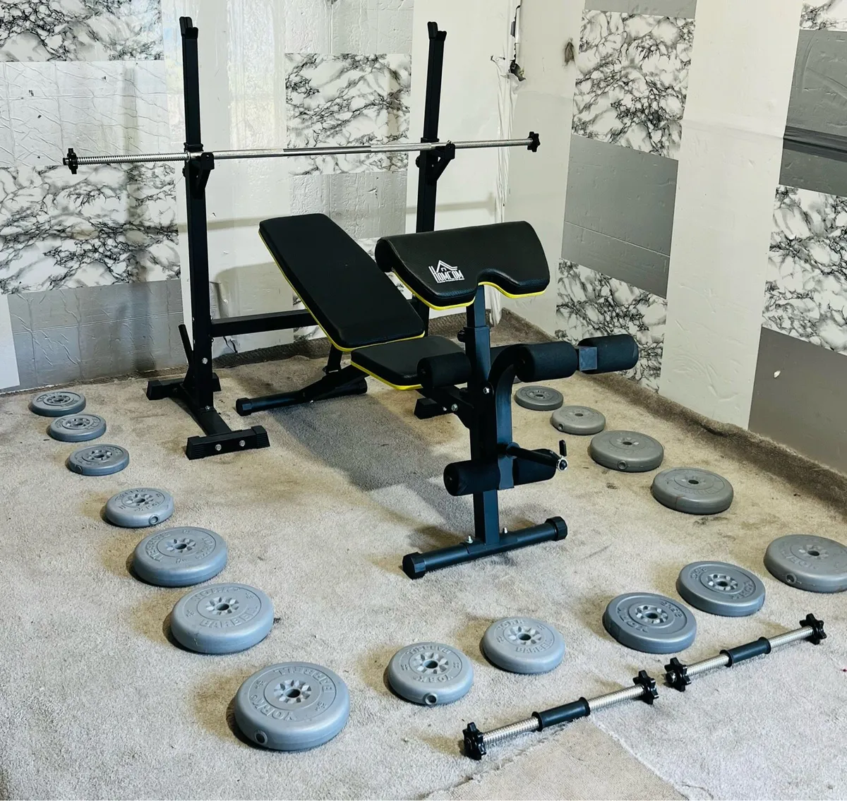 ADJUSTABLE RACK BENCH BARBELL DUMBBELLS WEIGHTS - Image 1