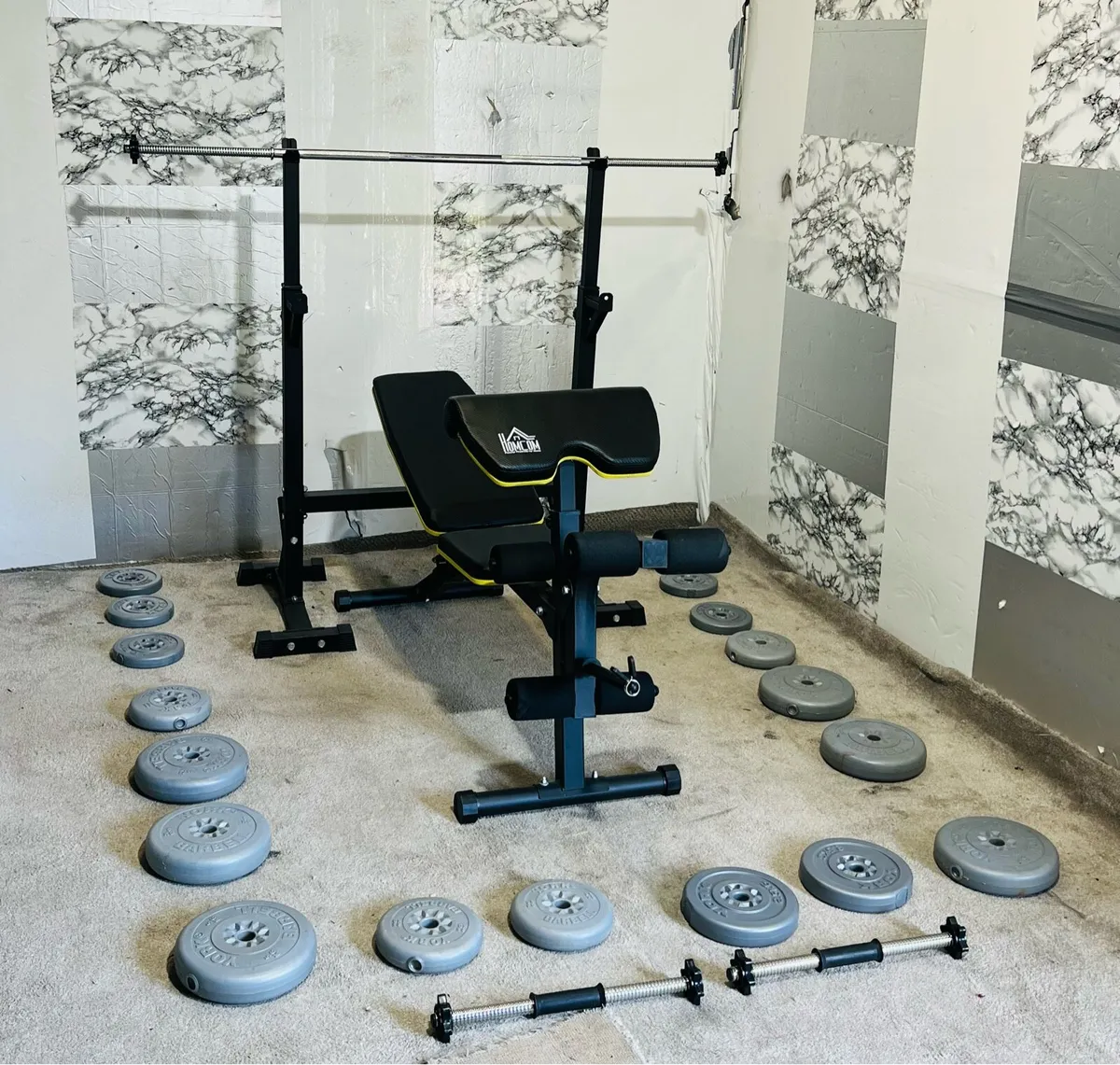 ADJUSTABLE RACK BENCH BARBELL DUMBBELLS WEIGHTS - Image 2