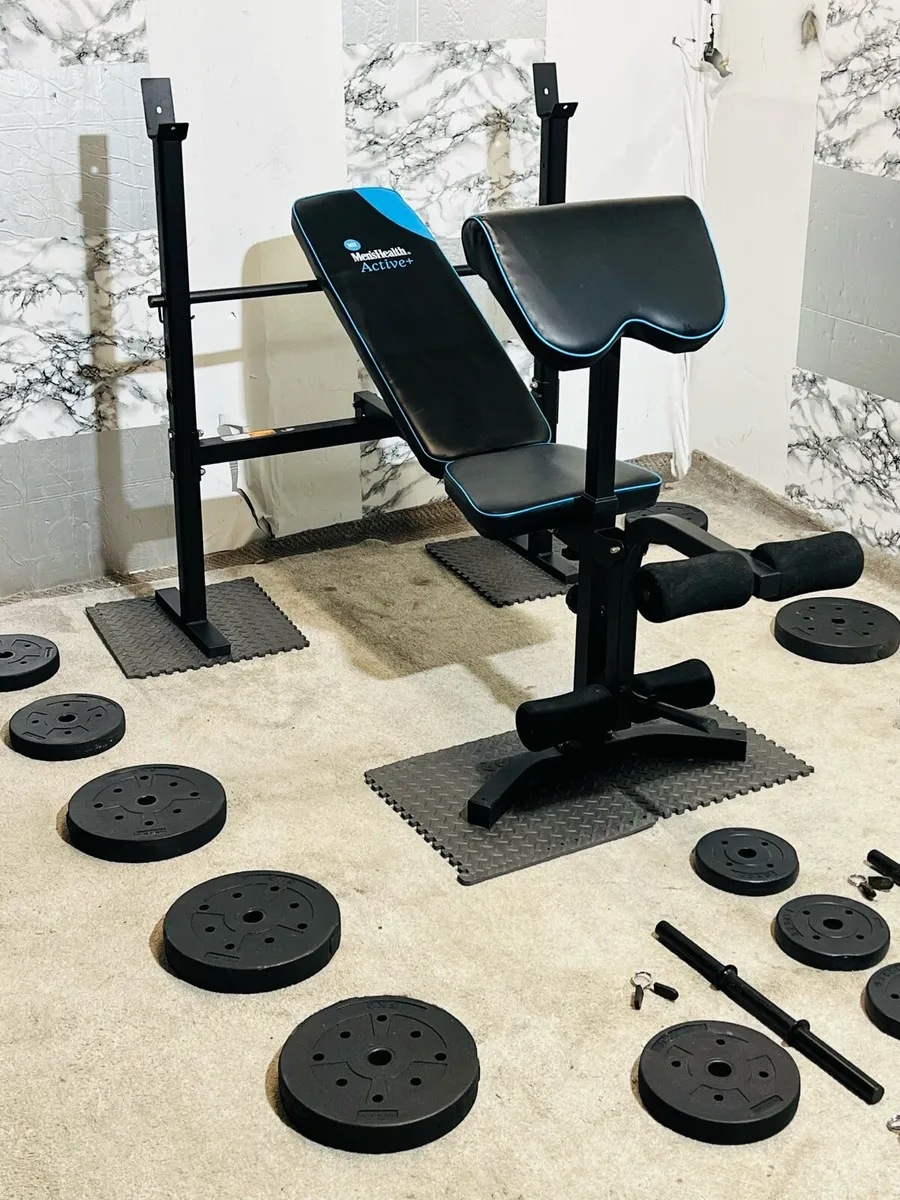 MULTI FUNCTION BENCH 60KG BARBELL SET DUMBBELLS - Image 2