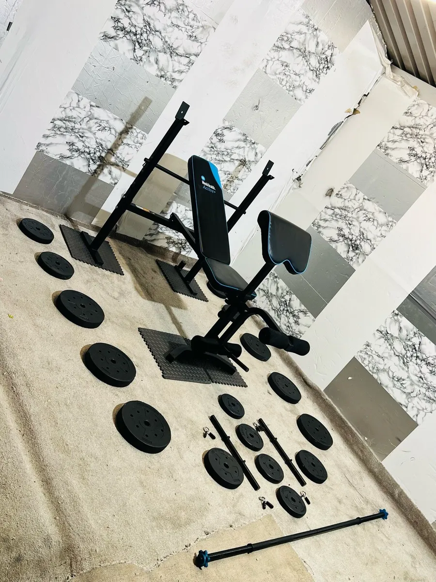MULTI FUNCTION BENCH 60KG BARBELL SET DUMBBELLS - Image 4