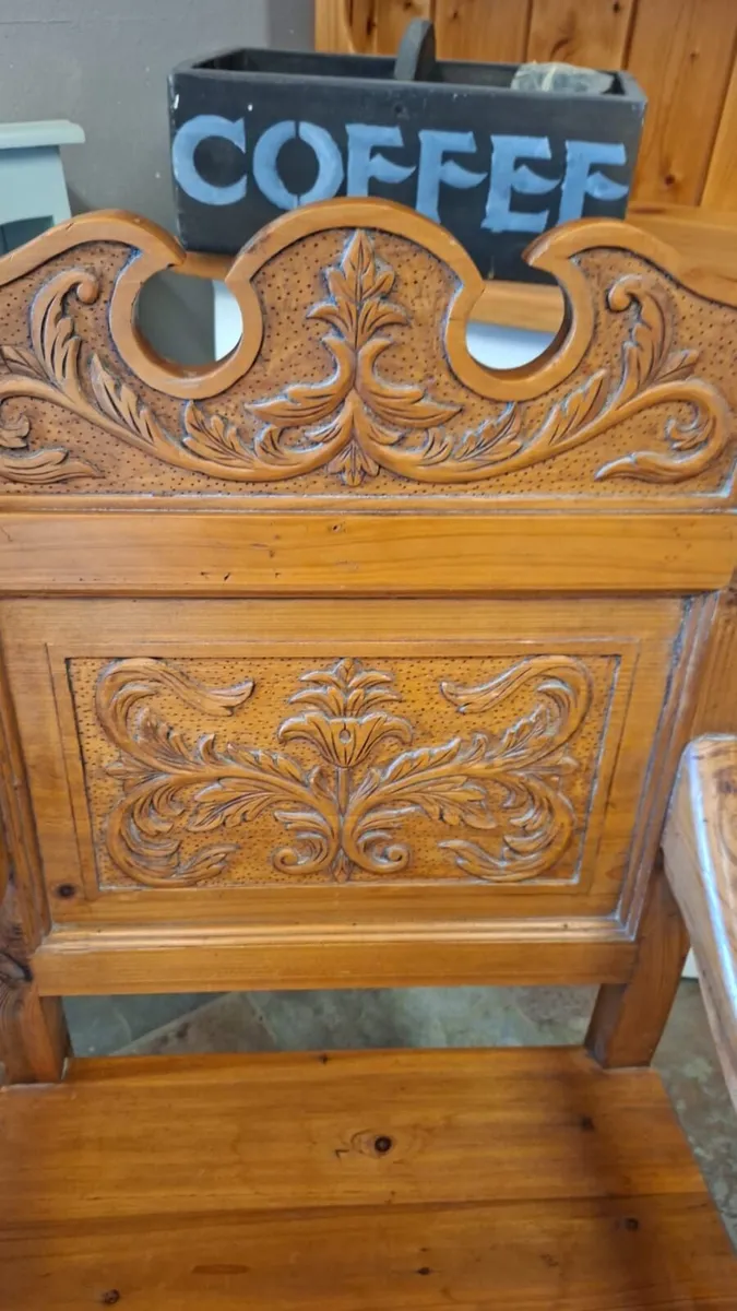 Pair vintage carved pine chairs - Image 2