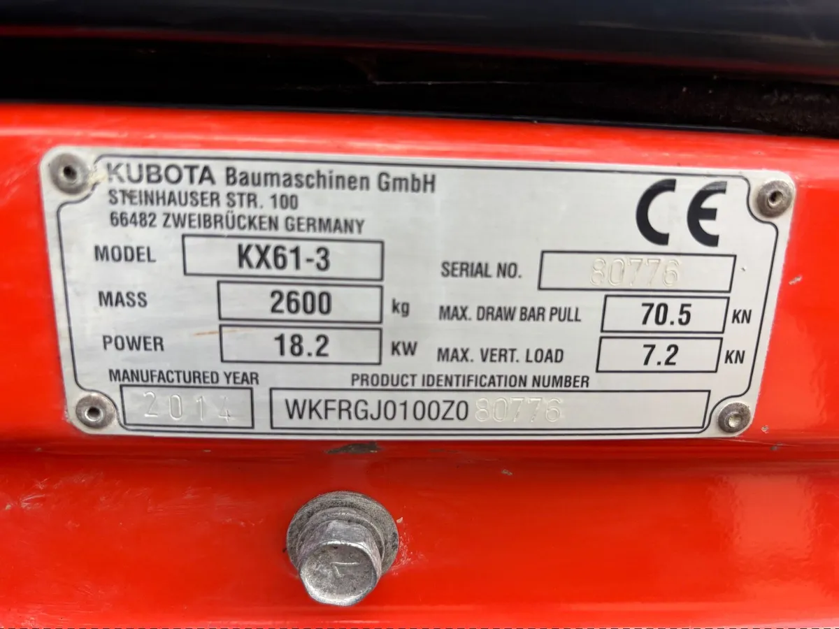 2014,KUBOTA KX 61-3 ONLY 1173 HOURS - Image 4