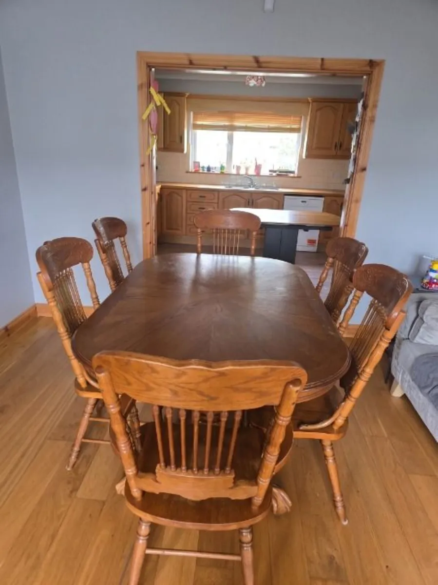 Large Extendable Wooden Dining Table & 6 Chairs - Image 1