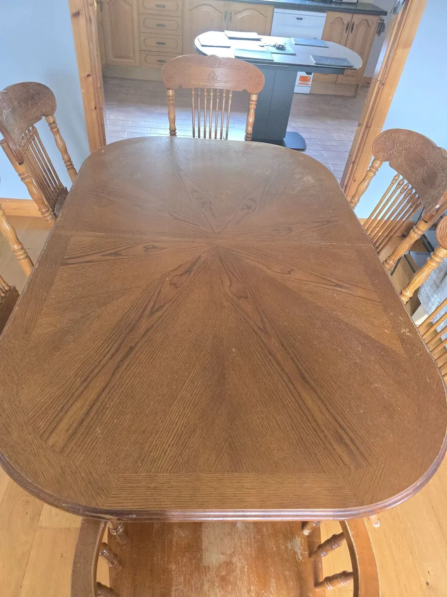 Large Extendable Wooden Dining Table & 6 Chairs - Image 4