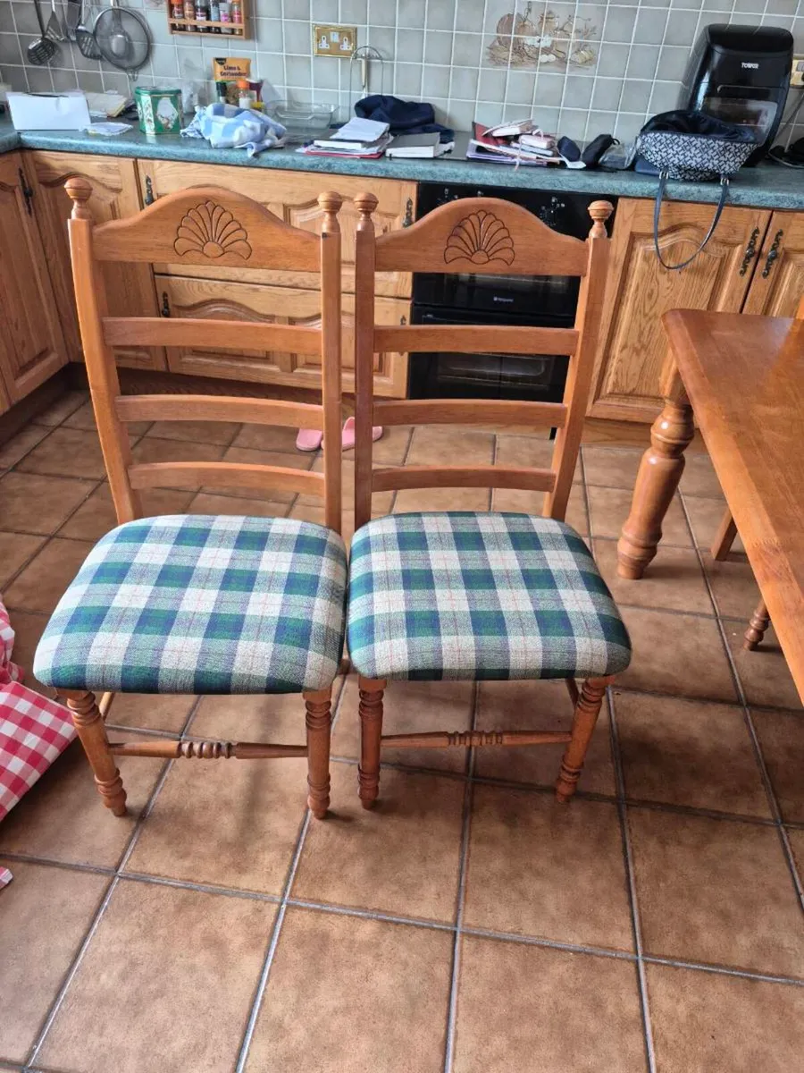 Solid Wood Table & 6 Chairs with Tartan Green & Gr - Image 2