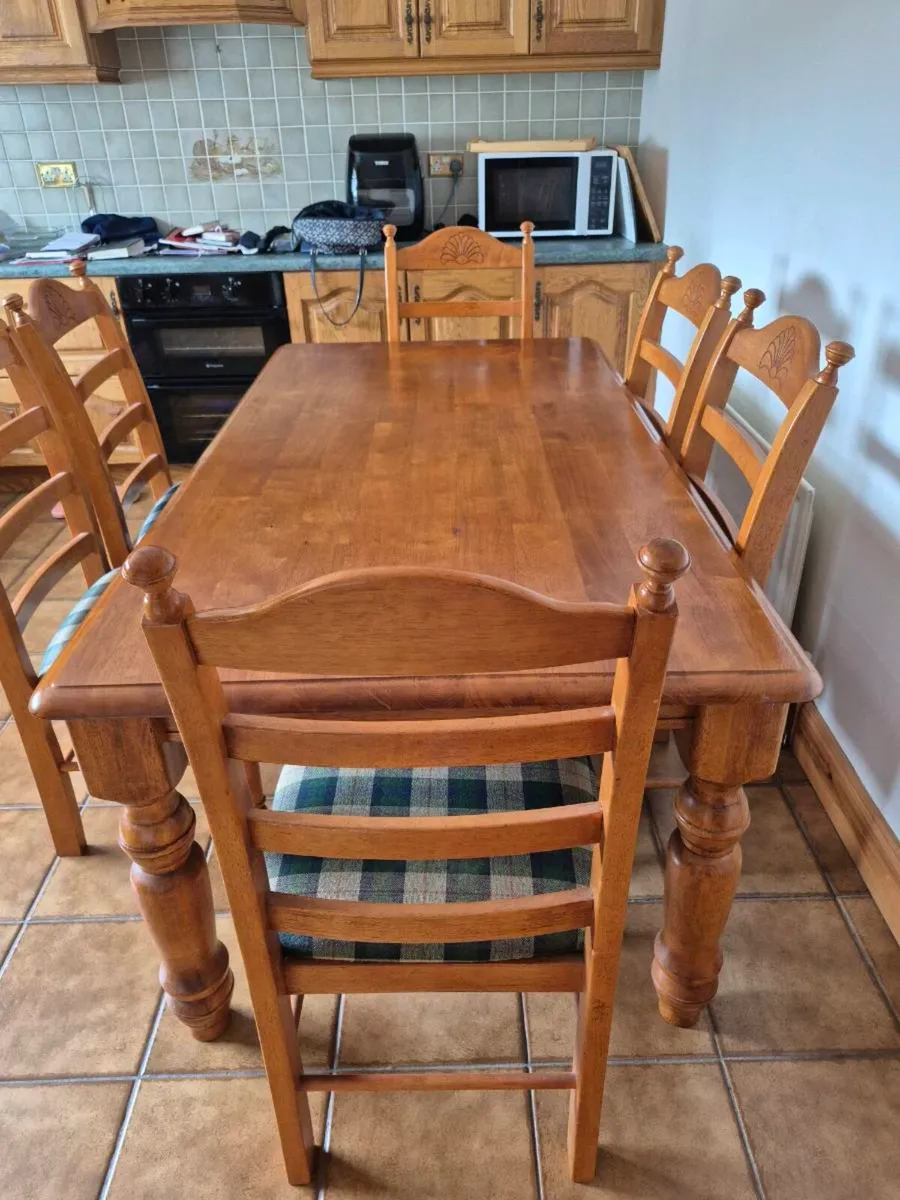 Solid Wood Table & 6 Chairs with Tartan Green & Gr - Image 1