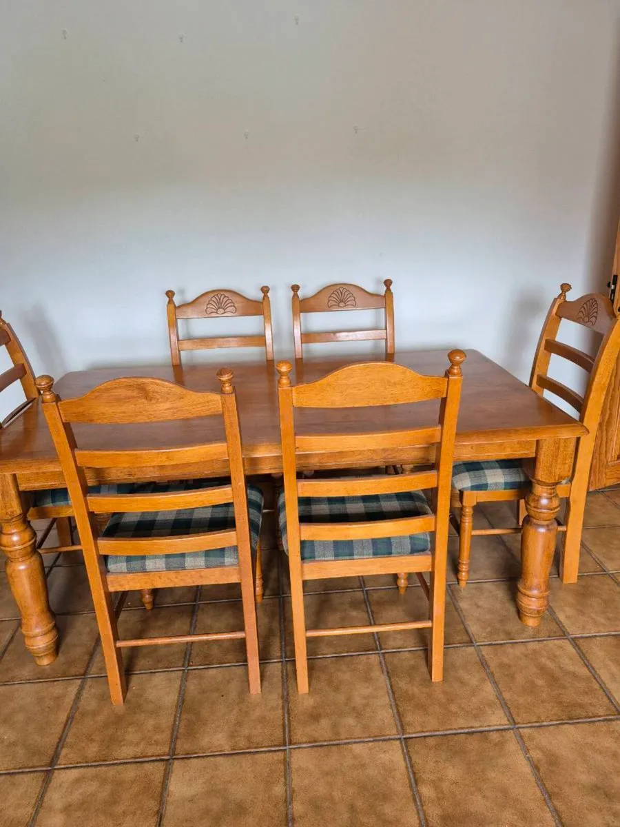 Solid Wood Table & 6 Chairs with Tartan Green & Gr - Image 3