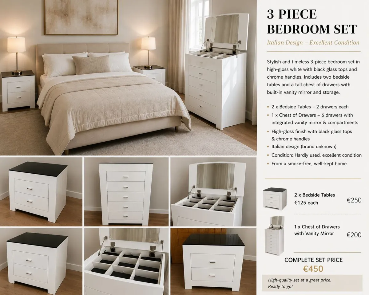Italian Designer Bedroom Set – Excellent Condition - Image 1