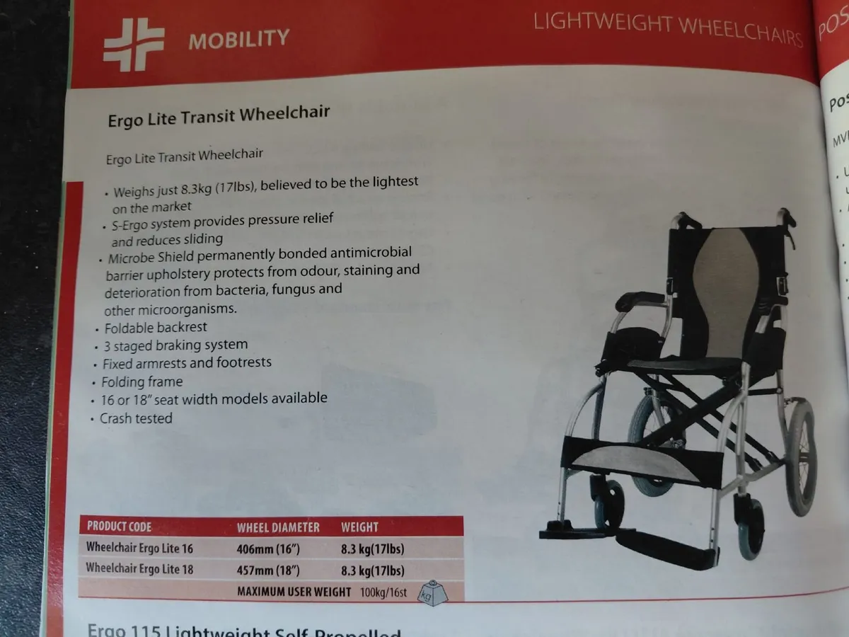 Ergo Lite Transit Wheelchair - Barely Used - Image 4