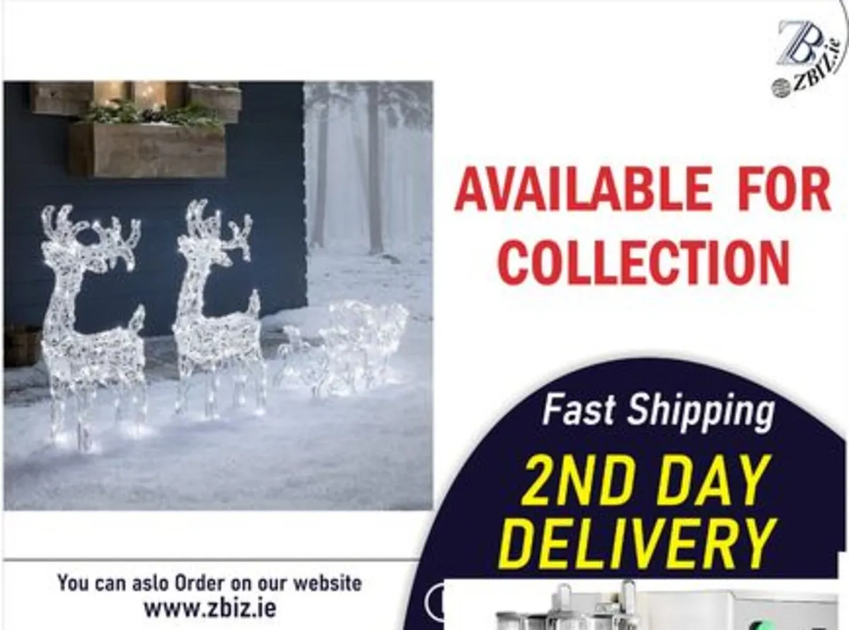 White Decorative Reindeer with Sleigh - Image 1