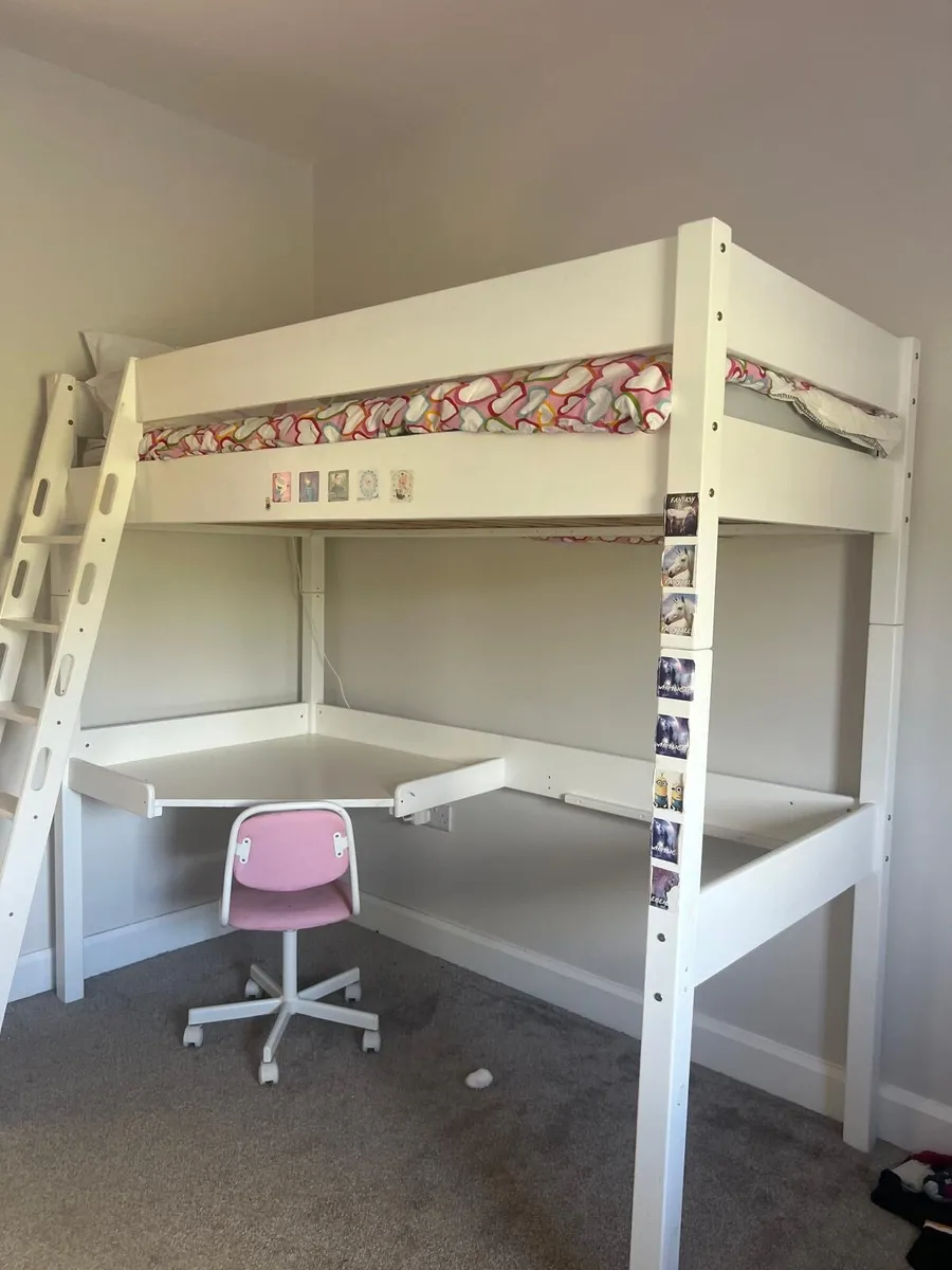 White Solid Wood High Sleeper Single Bed with Desk - Image 1