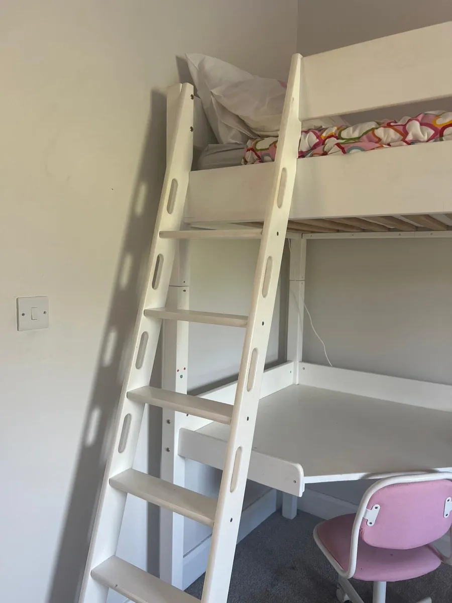 White Solid Wood High Sleeper Single Bed with Desk - Image 3