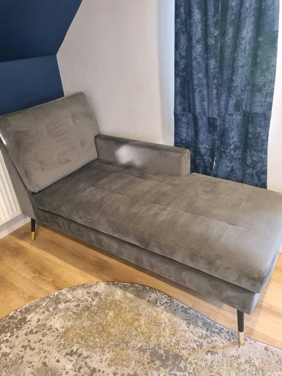 Grey Velvet Chaise Lounge - Image 2