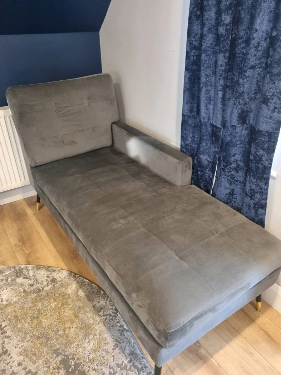 Grey Velvet Chaise Lounge - Image 1