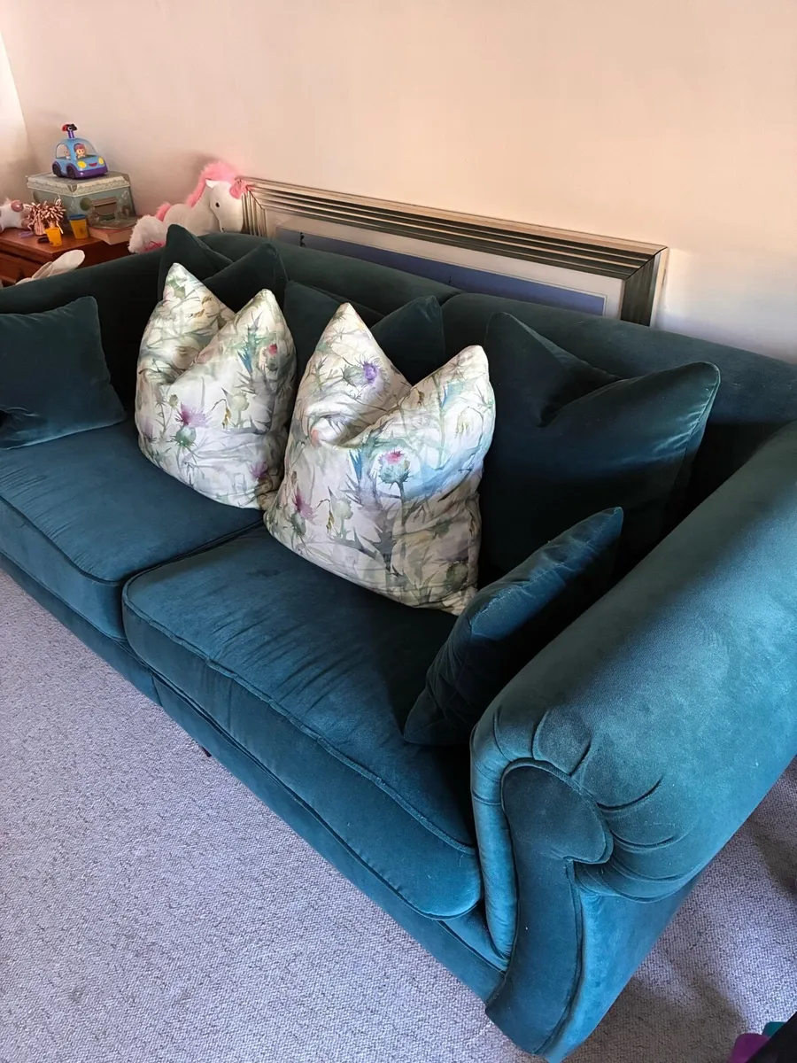 Teal velvet 3 seater sofa - Image 1