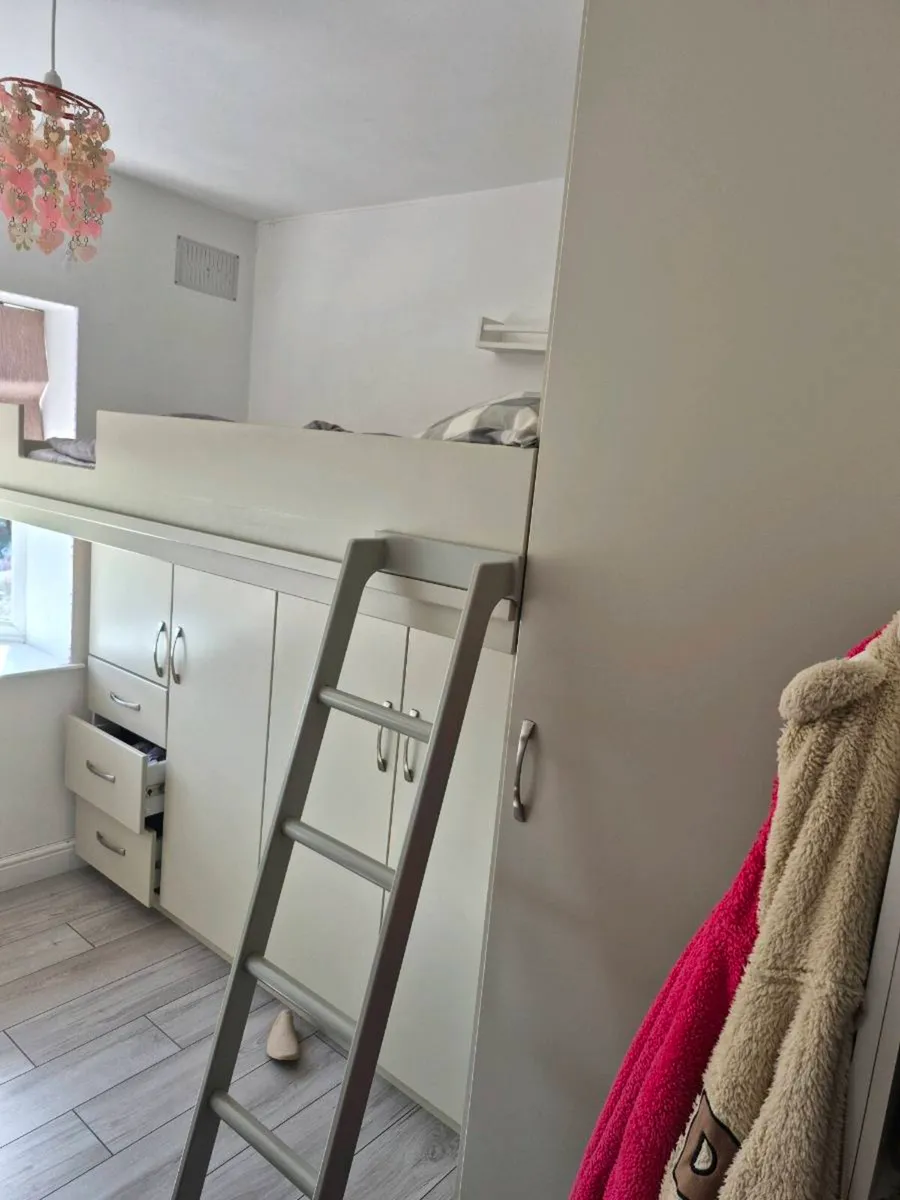 Box room loft bed, wardrobe, drawers and desk unit - Image 1