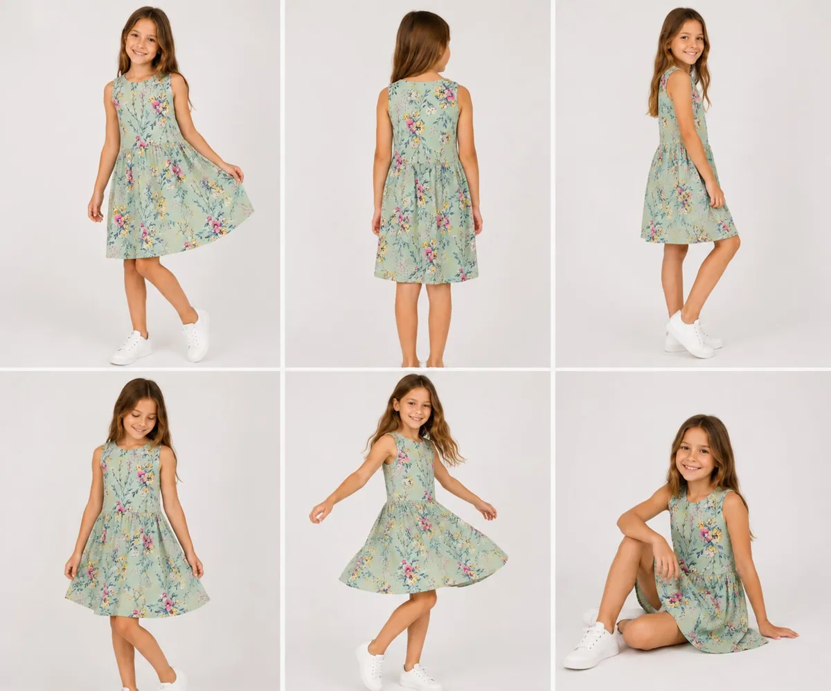 Girls Floral Summer Dress  Mint Green | Age 8–10 - Image 2
