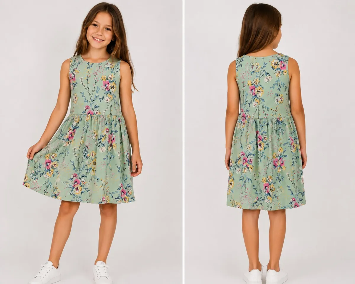 Girls Floral Summer Dress  Mint Green | Age 8–10 - Image 1