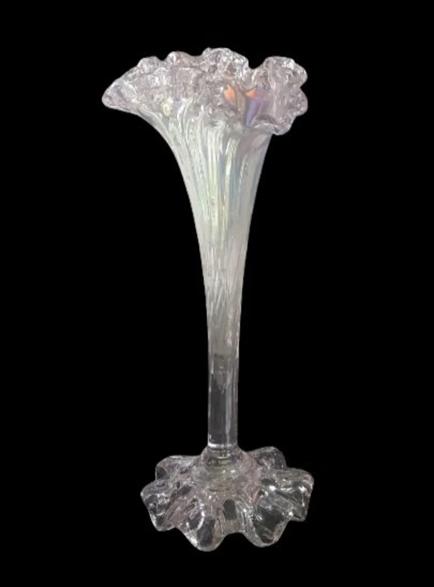 Vintage Iridescent White Carnival Glass Swung Vase - Image 2