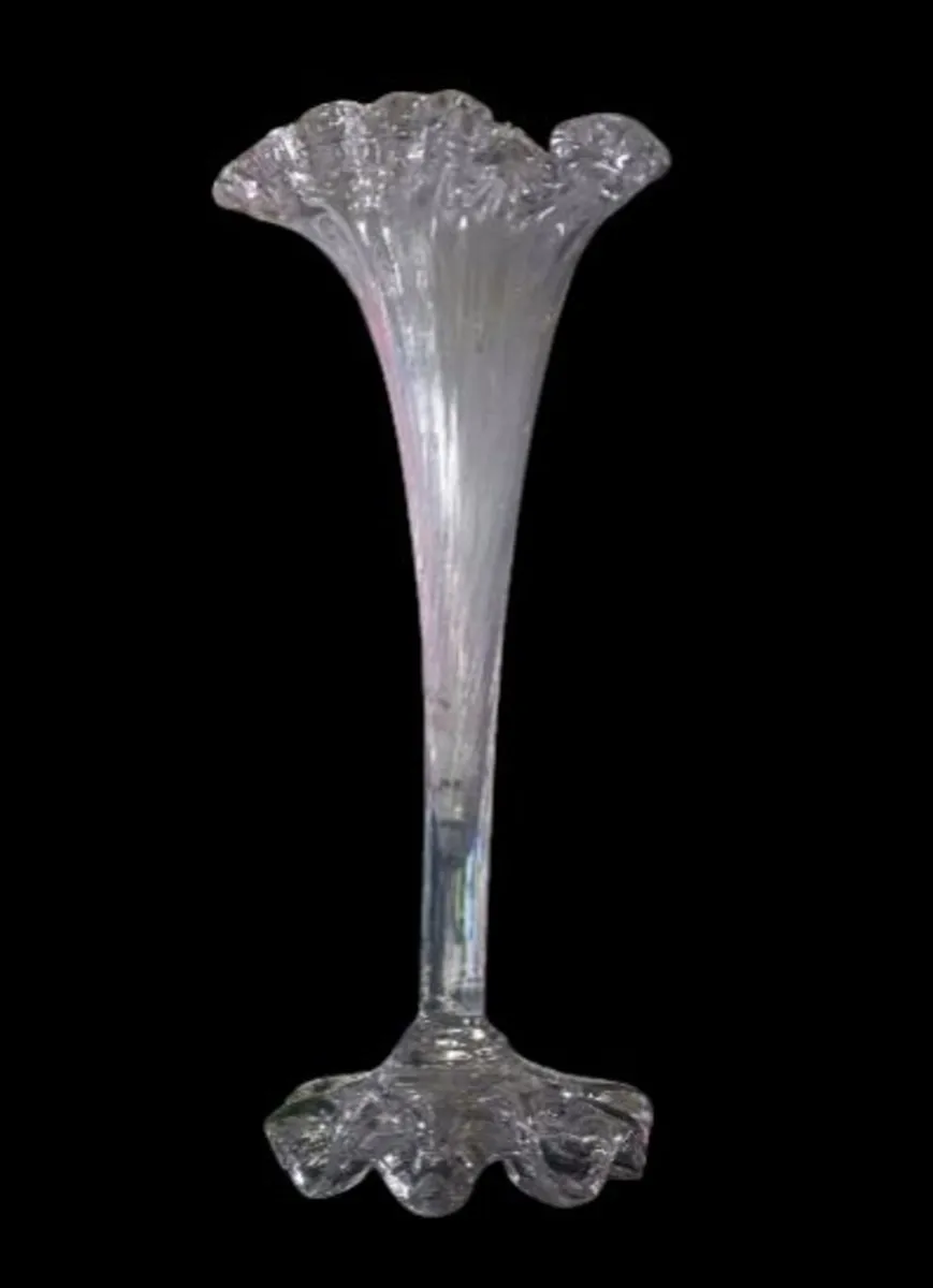 Vintage Iridescent White Carnival Glass Swung Vase - Image 3
